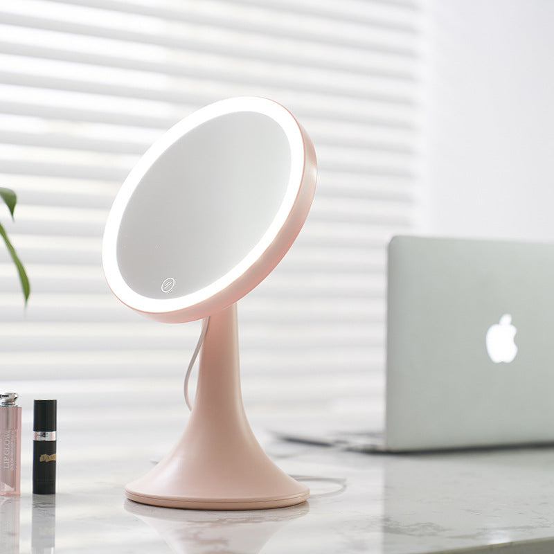 Noir Glow round LED vanity mirror side view