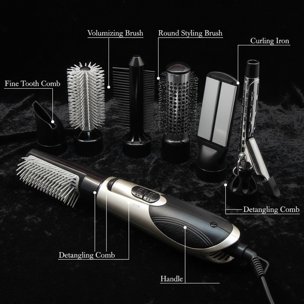 Noir Glow hair styling set close up detail